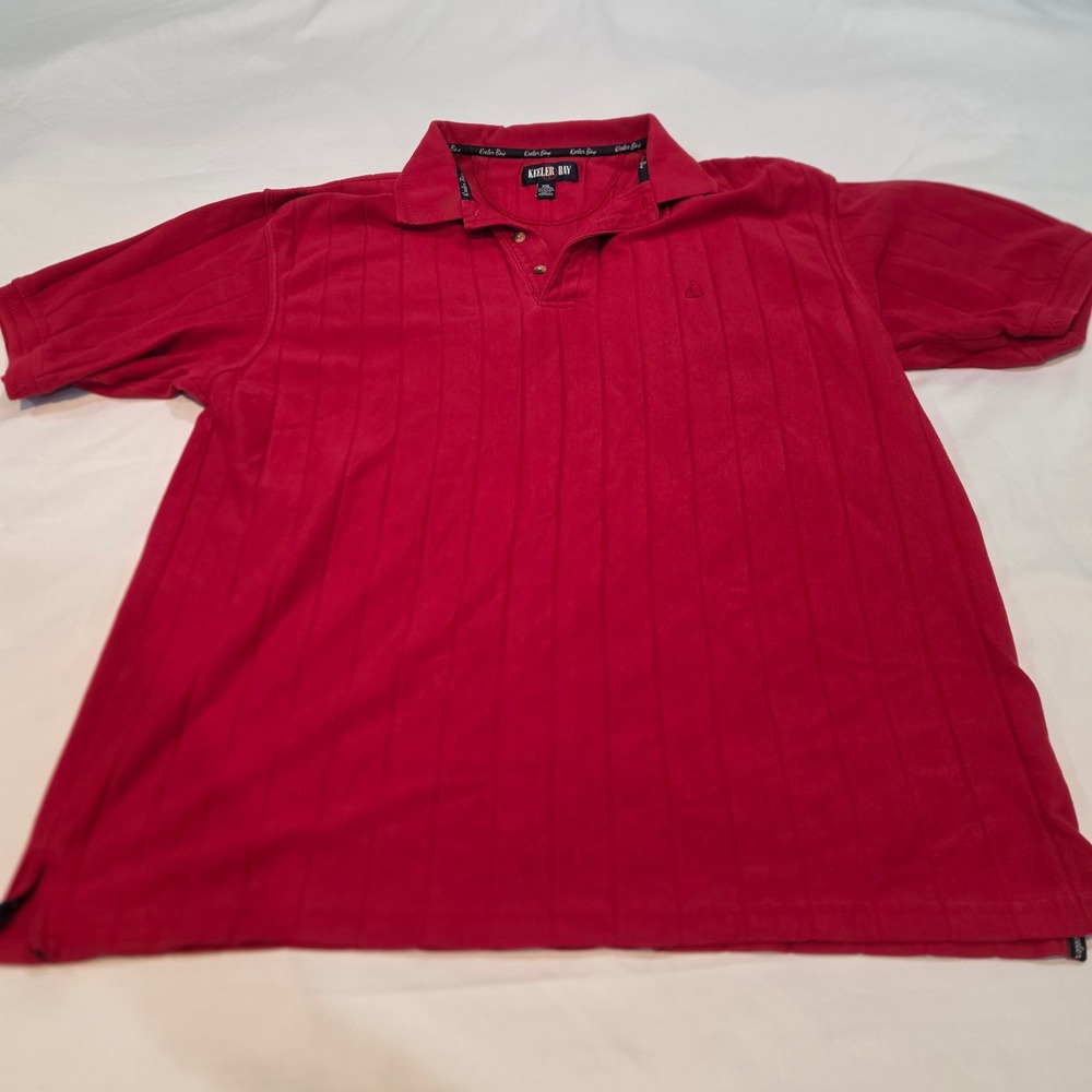 Keeler Bay Polo Shirt Men XXL Red Excellent Textured Stripe Sailboat Logo